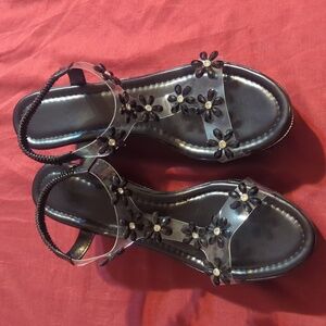 Black Floral Women's Sandals
